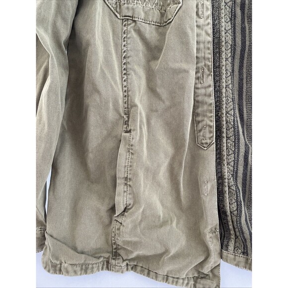 Zara Womens Military Jacket Olive Green Striped Back Panel Shacket Pockets M - Picture 6 of 11